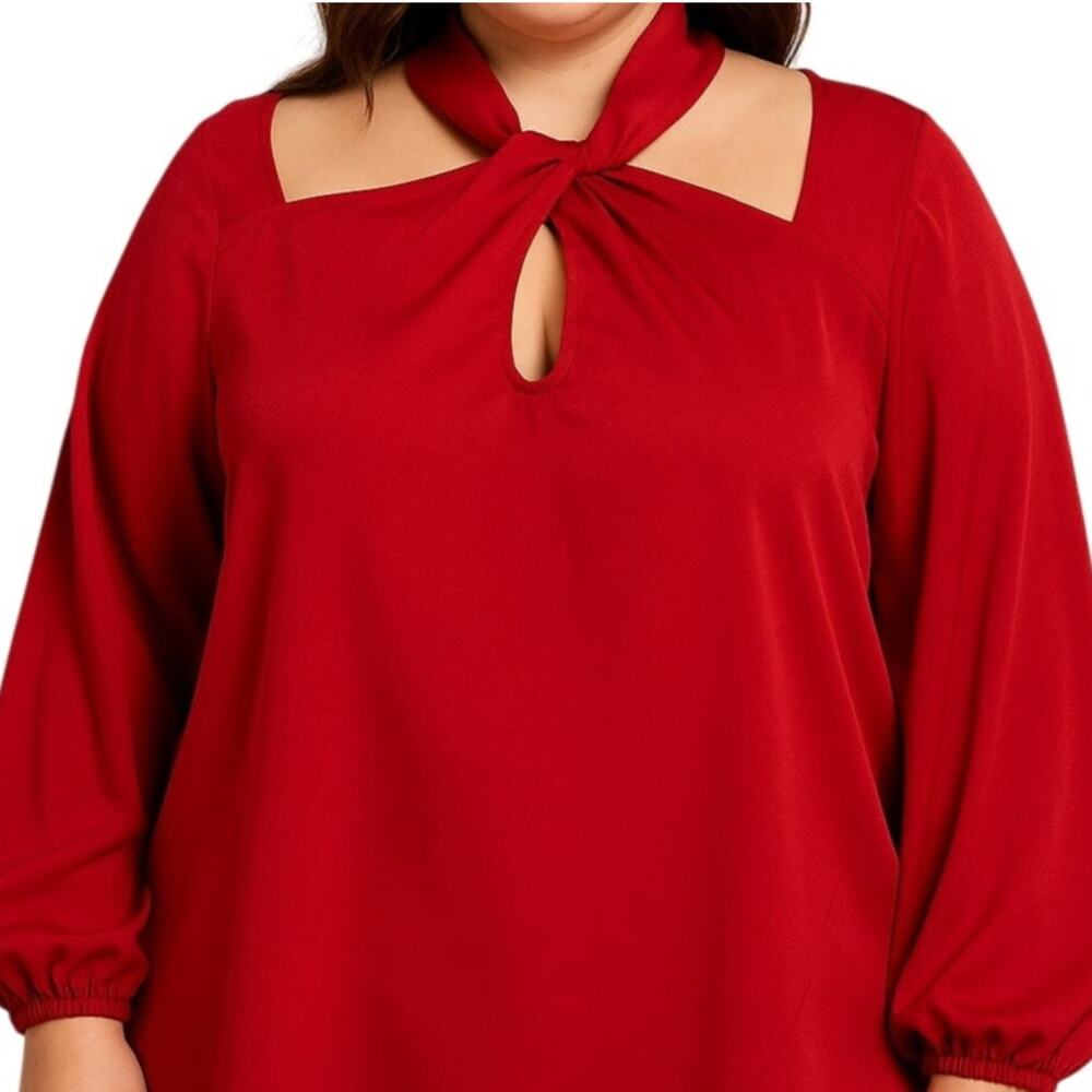 2/$15 NWT Ashley Stewart Satin Blouse Red Twist Plus Size 14W/16W